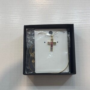 Gold Cross Necklace with Pink Accents